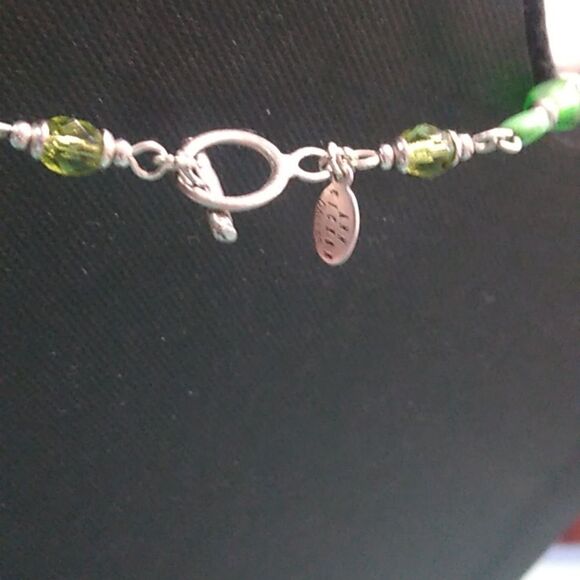 Ann Cichon Signed Green Cabochon Silver Tone Metal Green Beads Cottagecore - Picture 3 of 10